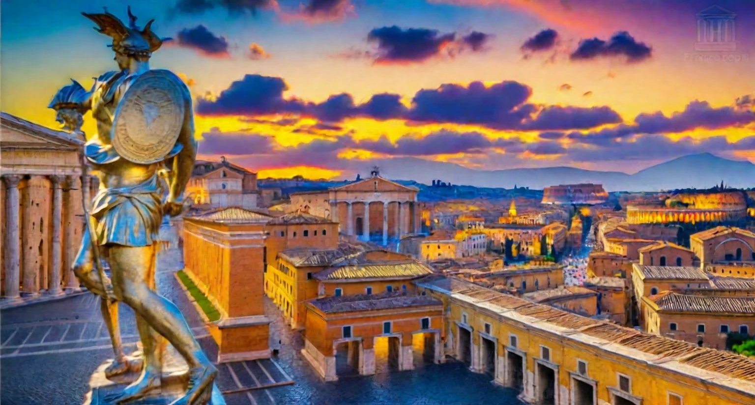 arafed view of a city with a road and a bridge, rome backdrop, rome, all roads lead to rome, rome in background, eternal city, vatican in background, roman historic works, roma, the photo shows a large, colosseo, vatican, city wall, by Pogus Caesar, by Francesco Raibolini, a gigantic