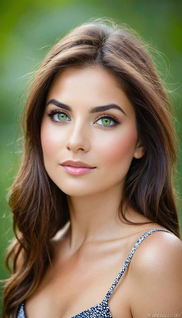 magnifiques cheveux bruns et lisses, qui tombent en cascade autour de son visage. tache de rousseur sur la peau. Elle a de grands yeux verts perçants, bordés de longs cils. Son visage est délicatement parsemé de taches de rousseur, ajoutant une touche de douceur et d'authenticité à son apparence. Sa peau est claire et semble douce au toucher.
Ses traits sont harmonieux, avec des pommettes légèrement saillantes et des lèvres bien dessinées, arborant une teinte rosée naturelle. Elle a un regard à la fois captivant et innocent, ce qui lui donne un charme particulier.
Elle possède un corps de rêve, avec des hanches larges et une poitrine ferme et généreuse. Ses abdominaux sont bien définis, témoignant d'une bonne forme physique. Elle mesure environ 5 pieds 5 pouces, soit environ 1m65.
la photo a été pris de loin pour les réseaux sociaux. elle est dehors