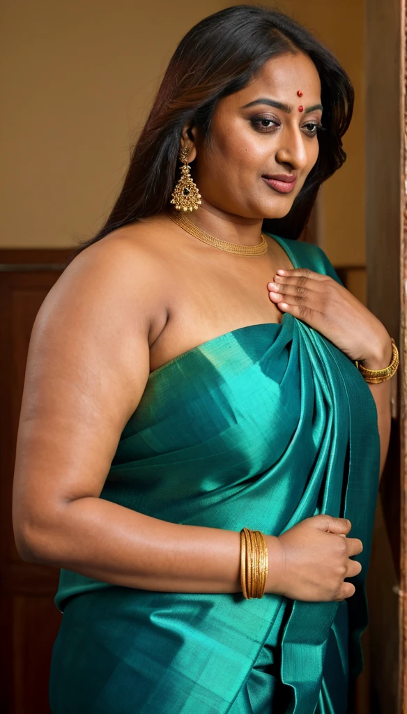 Foto RAW, photorealistic, photography, full body shot, 50 years old Woman, master shot, perfect eyes, goddess like beauty, pierced eyes, perfect thick chubby mallu Desi aunty bhabhi, Wearing a Stanapatta, a chest-band.Saree model, model Photography, Indian saree shoot, Indian traditional wear advertising photography, traditional wear brand shoot, face of Indian actress Sonakshi Sinha, masterpiece, realistic, realism, incredible details,  pleasure, photorealism, detailed skin, skin pores, high contrast, photorealistic Artstation 8k HD digital art trend of high definition and detailed realistic skin texture, ultra detail, realistic skin texture, armature, best quality, ultra high definition, (photorealistic:1.4),, high resolution, detail, raw photo, sweat, Re sharp, by Lee Jefferies Nikon D850 Film Stock Photo 4 Kodak Portra 400 Camera F1.6 Lens Rich Color Ultra Real Realistic Realistic Textures Dramatic Lighting Unreal Engine Trending at Art Station Cinestill 800,(pele altamente detalhada: 1.2), 8k UHD, DSLR, soft-lighting, alta qualidade, grain of film, Fujifilm XT3,she didn't like to wear blouse or bra, she is happy to wear only saree, she hates blouse or bra, detailed hairy armpits, hyper realistic skin, skin pores, sweat, veins, short hairs on armpit, stubble armpits, hyper realistic hairy armpits, low waist saree, 