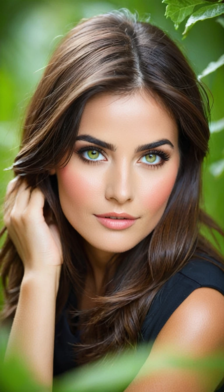 magnifiques cheveux bruns et lisses, qui tombent en cascade autour de son visage. tache de rousseur sur la peau. Elle a de grands yeux verts perçants, bordés de longs cils. Son visage est délicatement parsemé de taches de rousseur, ajoutant une touche de douceur et d'authenticité à son apparence. Sa peau est claire et semble douce au toucher. Ses traits sont harmonieux, avec des pommettes légèrement saillantes et des lèvres bien dessinées, arborant une teinte rosée naturelle. Elle a un regard à la fois captivant et innocent, ce qui lui donne un charme particulier. Elle possède un corps de rêve, avec des hanches larges et une poitrine ferme et généreuse. Ses abdominaux sont bien définis, témoignant d'une bonne forme physique. Elle mesure environ 5 pieds 5 pouces, soit environ 1m65. la photo a été pris de loin pour les réseaux sociaux. elle est dehors. on vois tout sont corps