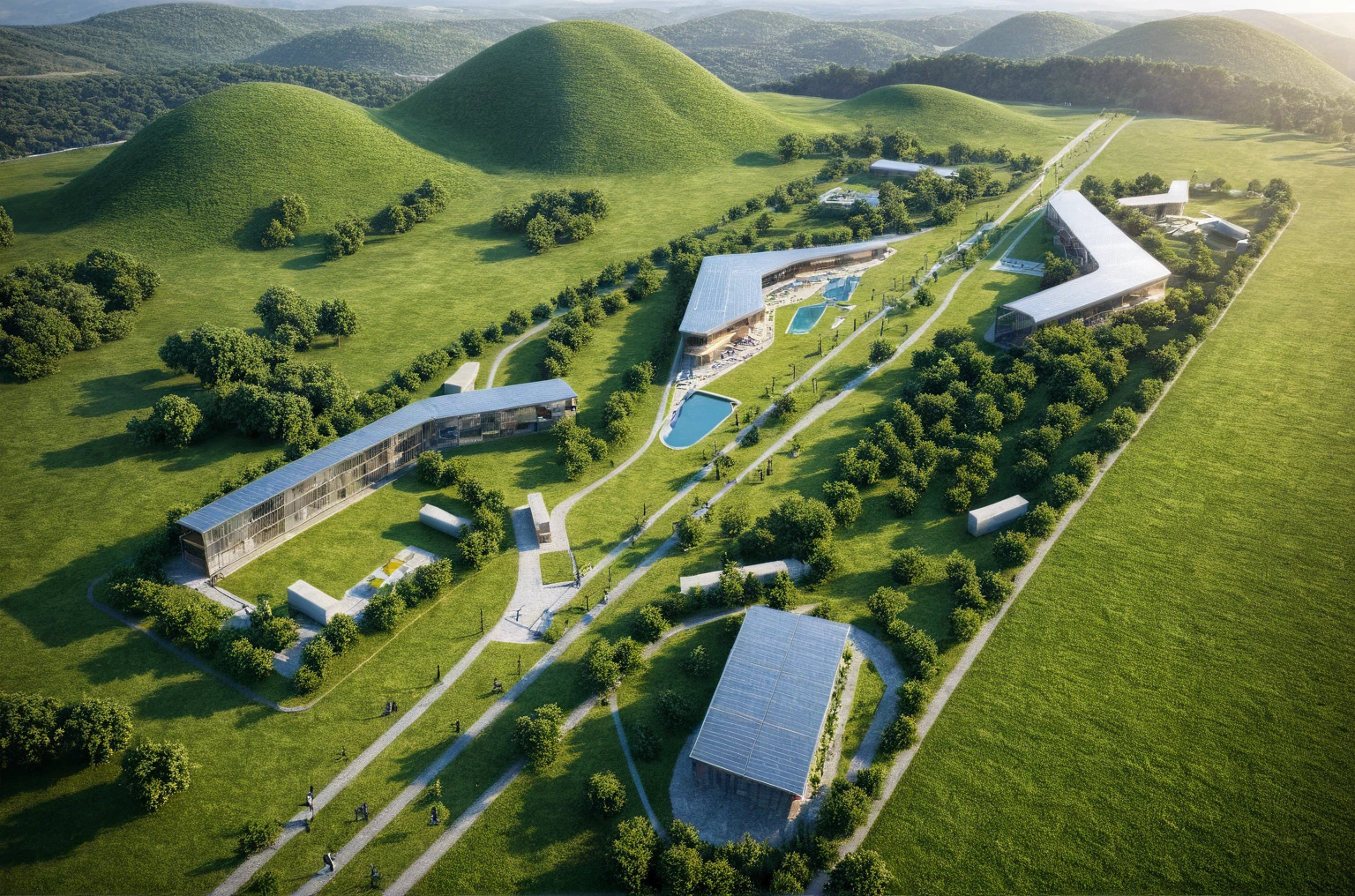 jzcgxl001, aerial view, Station area with many modern houses, (complete landscape layout), flat roof, grass roof, surrounded by ecological natural environment, overall peaceful atmosphere
cinematic photo, (resort planning style), hyperrealistic artï¼professional, 8k, highly detailed ï¼, (architectural design visualization), (reflection), (focus on object), (material normal bump real reflection), (scattered light), (hidden light) (light ray), (multi-beam light), (sunbeam) (multi-level reflection), (day sky background), (corona software visualization render:1.2),(((Best Quality))), ((Masterpiece)), ((best illustration)), ((best shadows)), ((Super Detail)), (Intricate lines), (Photorealism),(hyper detail), ((archdaily)), ((award winning design)), (dynamic light), ((day)), (perfect light), (shimering light), ((photorealistic)), ((intricate detail)), ((extreme detail)), ((science)), ((hyper-detail)), ((super detail)), ((super realistic)), ((crazy detail)), ((octane render)), ((Cinematic)), ((trending on artstation)), ((High-fidelity)), ((Viwvid)), ((Crisp)), ((Bright)), ((Stunning)), ((Eye-catching)), ((High-quality)),((Sharp))((Bright)), ((Stunning)), Natural, ((Eye-catching)), ((Illuminating)), ((Flawless)), ((High-quality)),((Sharp edge render)), ((medium soft lighting)), ((photographic render)), ((detailed archviz))