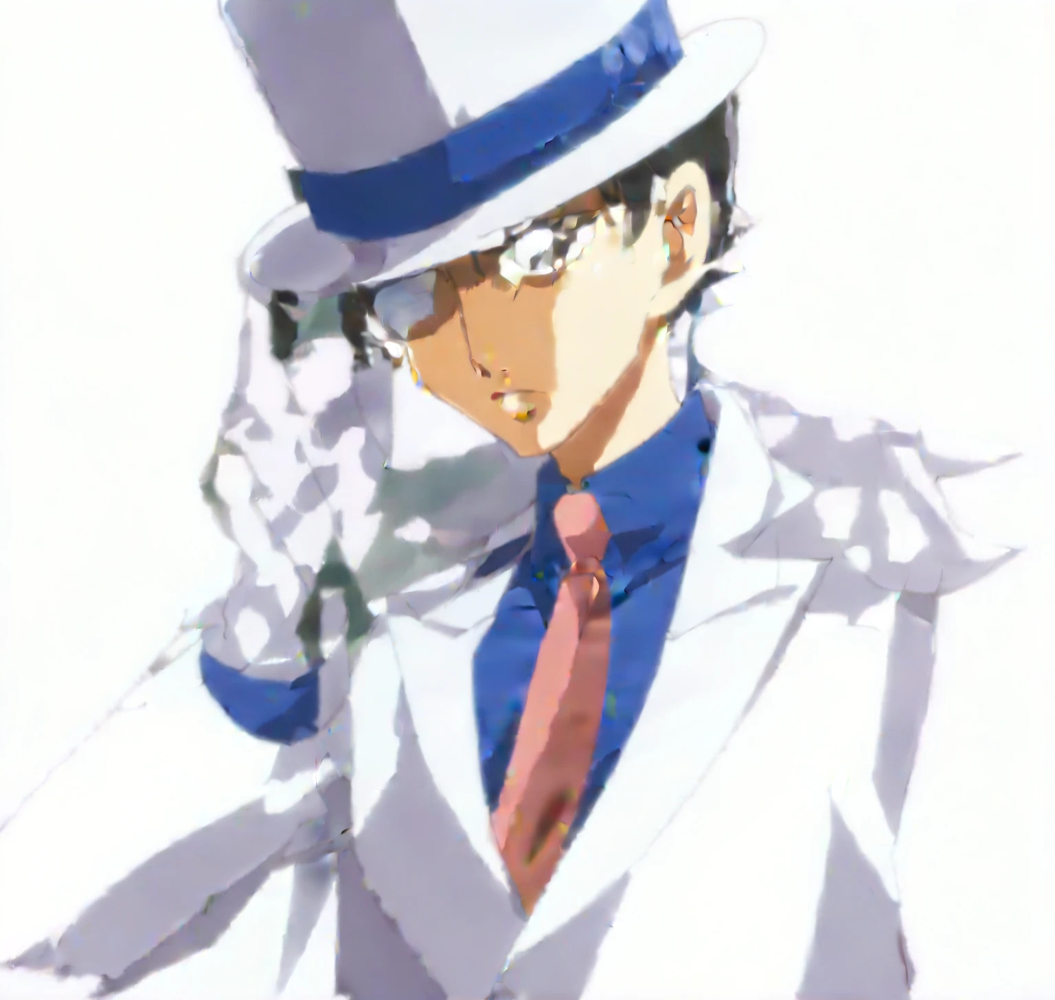 Anime scene of a man in a white suit and top hat, In a flowing white tailcoat, Shinji, Boogiepop Phantom, Flowing white robes, shinichi sakamoto, In anime movies, inspired by Okumura Togyu, 2012年のAnime screenshots, Anime movie screenshots, Anime screenshots, mamoru hosoda