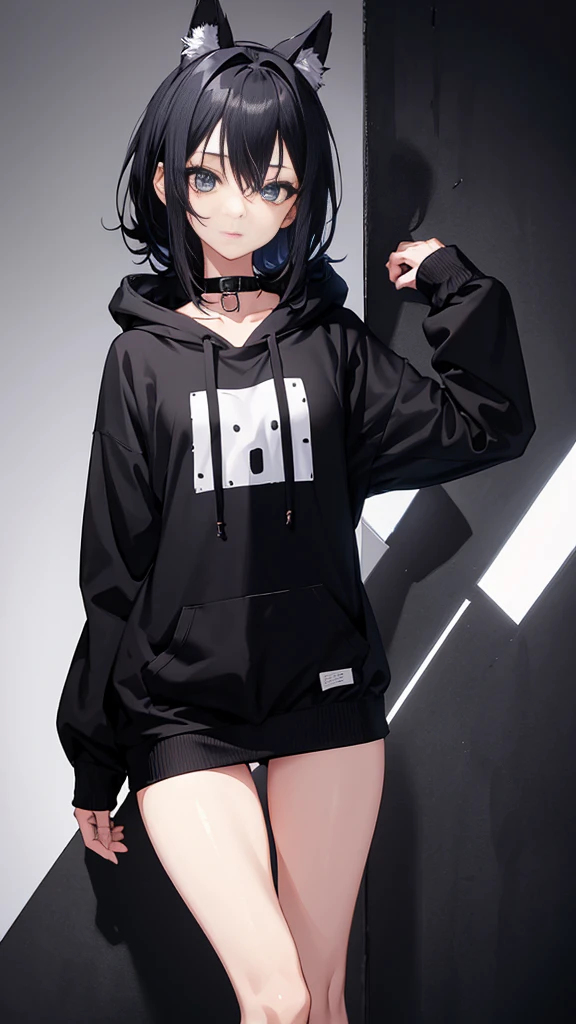 1girl, anime style, skinny body, Anime young girl wearing black hoodie, skinny jeans, black hair, grey blue eyes colour, detailed, 8k, high quality,