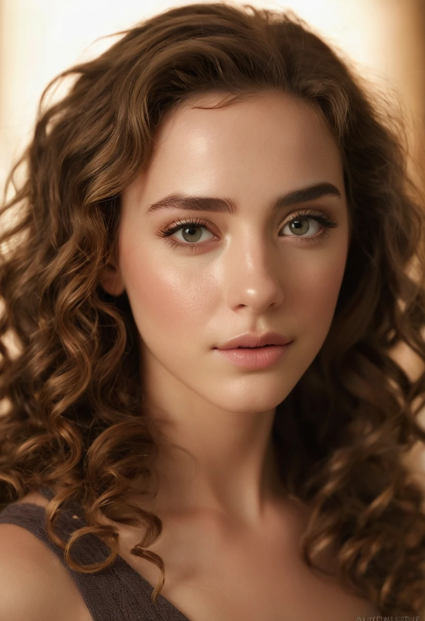 a hermione granger, naked, detailed face, detailed eyes, detailed lips, beautiful skin, long curly hair, elegant facial features, graceful pose, soft lighting, warm color palette, cinematic composition, photorealistic, 8k, high quality, masterpiece