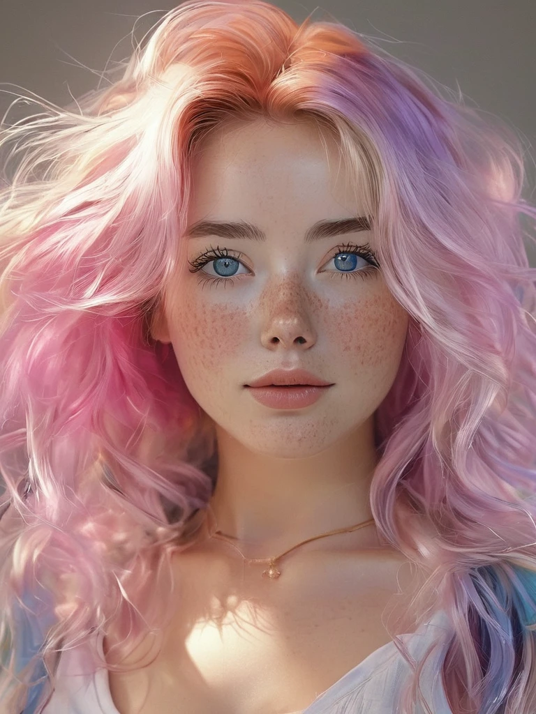 DE CORPO INTEIRO (PÉS, PERNAS, CORPO, QUADIL, MÃOS , BRAÇOS,FACE )((ultra detailed)),((Bright eyes)), (Detailed eyes) , 8k, blink blink, (The Little Faux Freckles Makeupgirl), ((realistic skin)), ((focus detailed 2 straps on the shoulders of dress)) , ((shiny facial skin)), with colorful hair and a colorful dress, rossdraws pastel vibrant, rossdraws cartoon vibrant, style anime 8k, beautiful portrait, artgerm colorful!!!, ! dream artgerm, beautiful anime girl, styled digital art, art wallpaper 8k, digital art, extremely detailed artgerm,