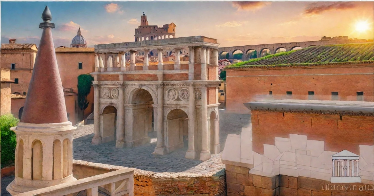 arafed view of a city with a lot of buildings and a clock tower, roman city, rome, ancient rome, rome in background, eternal city, roma, roman monuments, ancient roman setting, rome backdrop, roman historic works, market in ancient rome, old roman style, colosseo, city ruins in the background, ancient roman style, view from slightly above