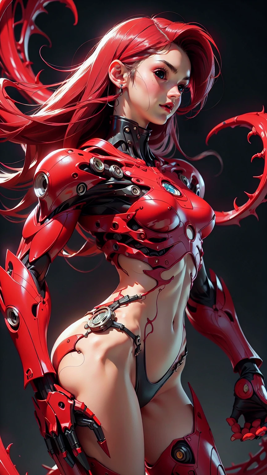 (1 girl), (megan fox), young girl, carnage muscular physique, seductive face, mouth wide open carnage style, long red hair, perfect muscular body, super skinny legs, cybernetic muscle suit, sissy, femboy, (carnage style physique),Fixhand, E-Girls_Mansion_Yang, kkw-colorc-neg, kkw-ph1