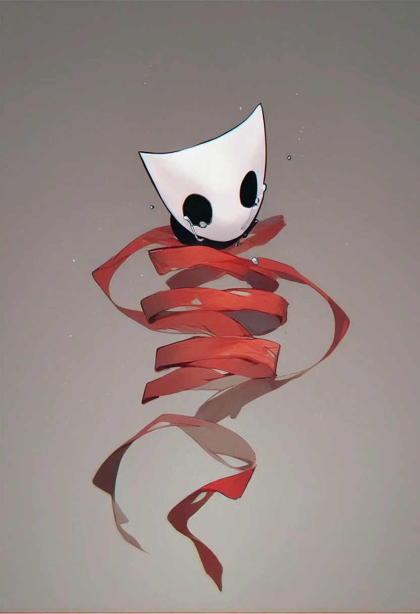 gangle, 1girl, solo, black eyes, tears, red ribbon skin, no humans, mask, floating white mask, crying, full body, source, source_cartoon