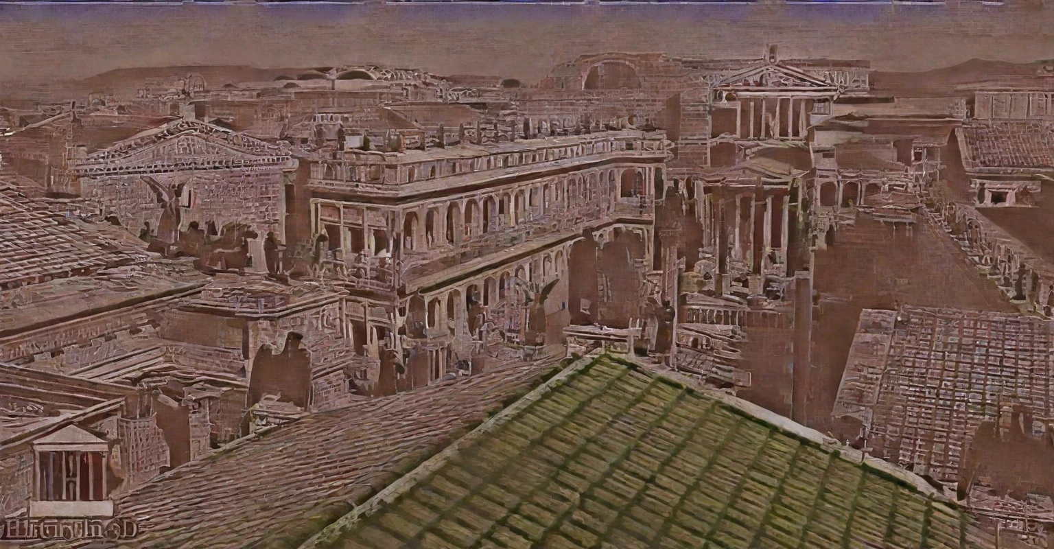 arafed view of a city with a lot of buildings and a clock tower, roman city, rome, ancient rome, rome in background, eternal city, roma, roman monuments, ancient roman setting, rome backdrop, roman historic works, market in ancient rome, old roman style, colosseo, city ruins in the background, ancient roman style, view from slightly above