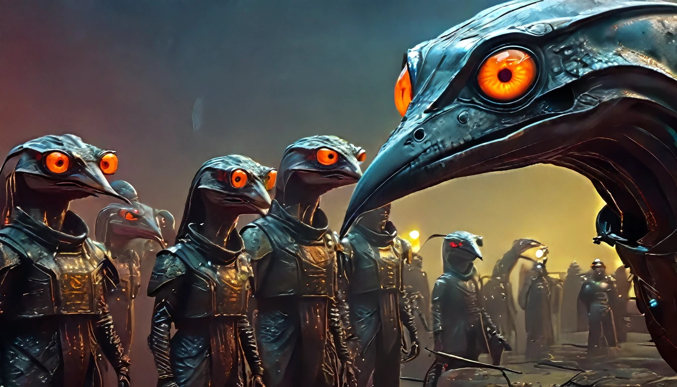 in (full shot:3.1) of lot of characters from a movie for slave girls from beyond infinity, inspired by Zdzislaw Beksinski and Wayne Barlowe, futuristic apocalypse, stalenhag, metal album cover, gwar, heavy metal band promo, (men and women with pterosaur heads:2.9), (daytime lighting:2.1), (with Creepy, Sci-Fi, Fantasy and Horror:2.9) retro sci fi, Horror movie, very detailed body, moody, epic, ((Cinematic film)), ((Ultra Detailed)), Complex, ((Sharp Focus)), Object Texture, Studio Photo, Complex Details, ((Highly Detailed)), Photo Real Style, ((Hyper-realistic)), High Dynamic Range, ((Realistic Textures)), 8K UHD, Nikon D 850, Kodak Portra 400, Fujifilm XT, (rich colors), (3D rendering:3.1)