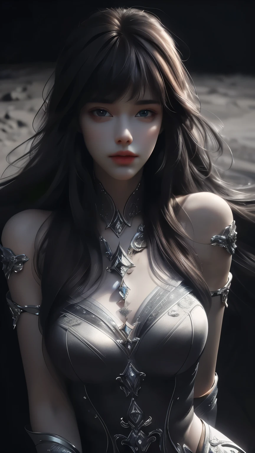 masterpiece, best quality, ultra-detailed, facing the camera head on, intricately detailed hyperdetailed, realistic, sharp features, highly detailed, sharp focus, perfect face, perfect face, perfect symmetrically perfect eyes, perfect full lips, flexible female form, cinematic, film light, hyper detailed, hyper realistic, dynamic studio lighting, nsfw, ((Dark background)), Sexy face, Facial expressions when receiving pleasure, straight Bangs,