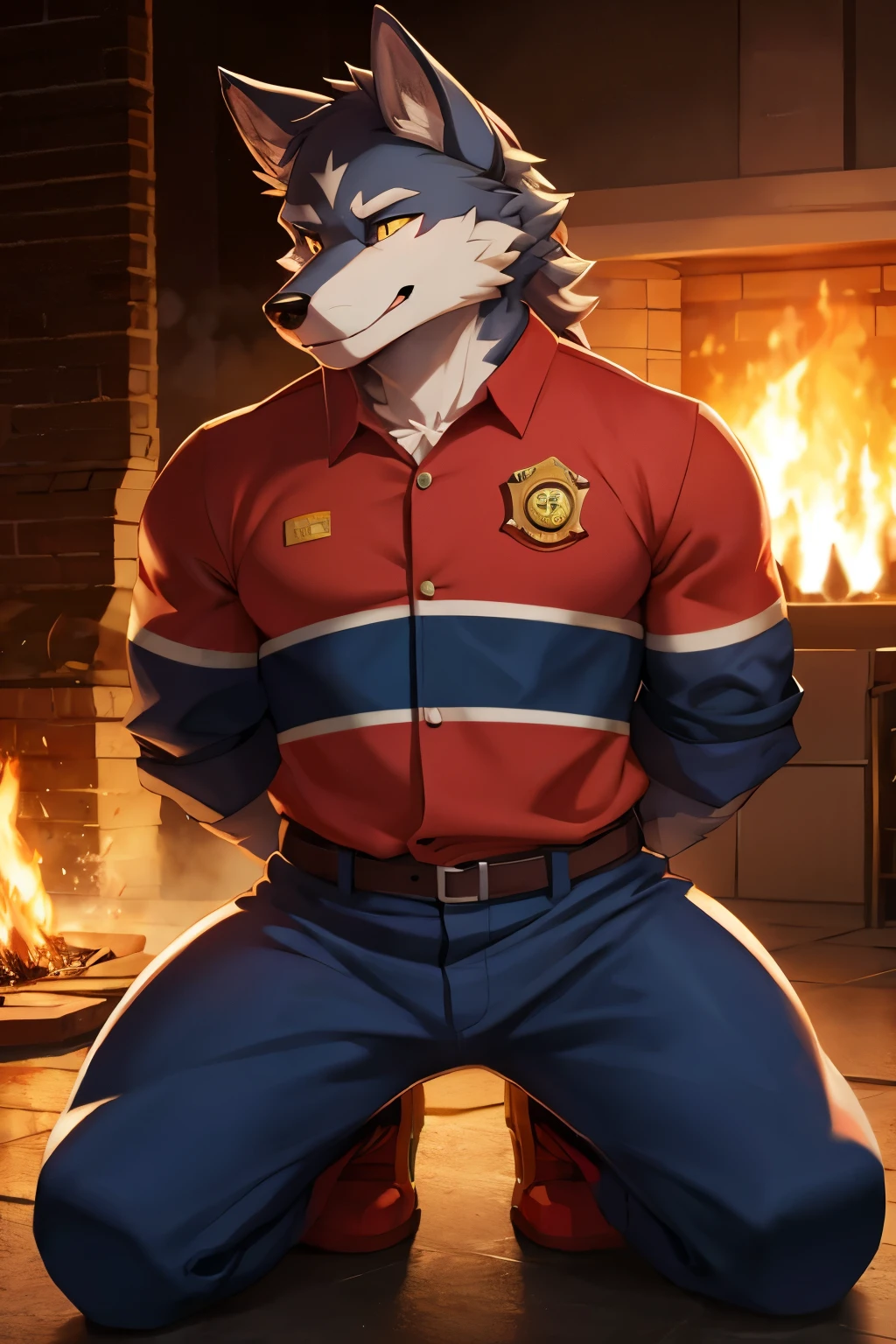 firefighter strong kneel Be punished wolf