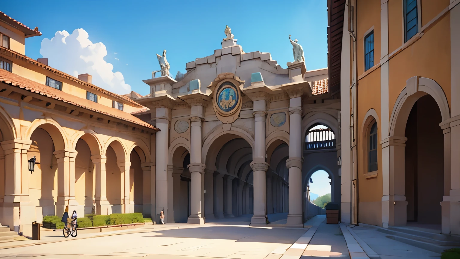 (cenario) gate of a large university, with several students around, ((great quality)), ((well done scene))