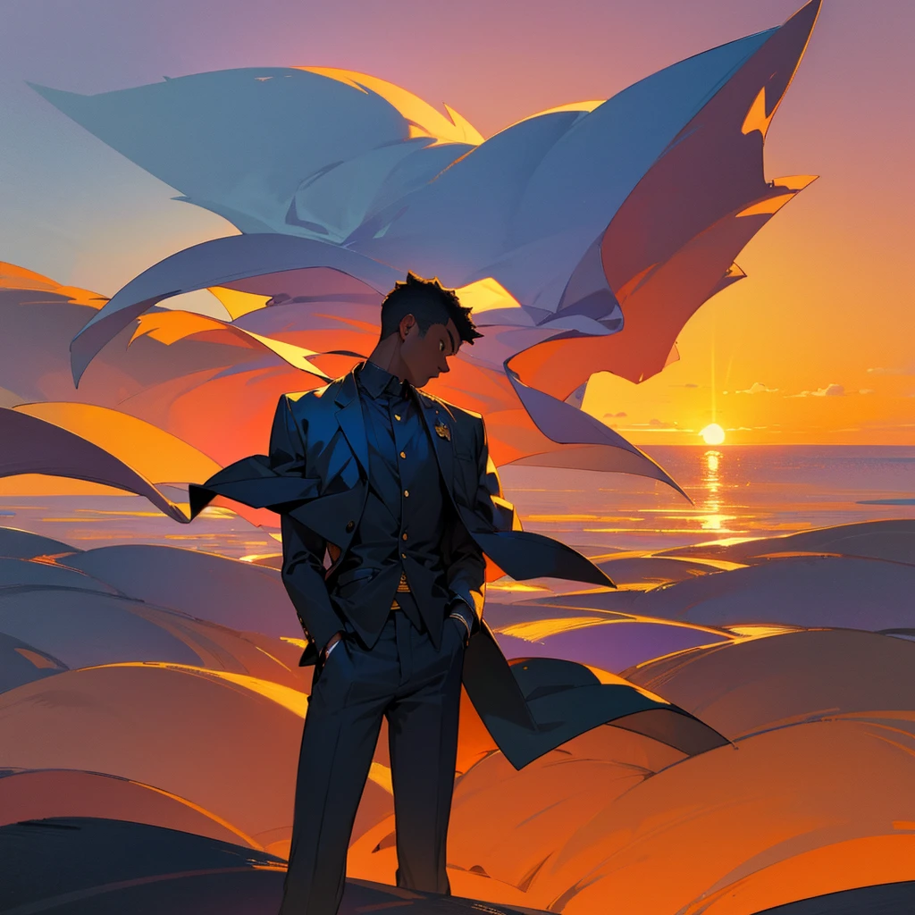 black man thinking about life at sunset