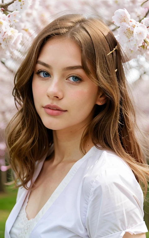 beautiful blonde under the Japanese cherry trees, very detailed, 21 ans, Visage innocent, natural wavy hair, Blue eye, high resolution, Boss of'ouvrages d'art, best quality, intricate details, very detailed, acuity, detailed skin, realistic skin texture, texture, detailed eyes, professionnel, 4K, charming smile, shot with Canon, 85mm, shallow depth of field, Kodak Vision Color, corps parfaitement ajusté, extremely detailed, photo_\(ultra\), photorealistic, realistic, Post-traitement, maximum detail, roughness, real life, ultra realistic, photorealism, la photographie, 8k uh, la photographie