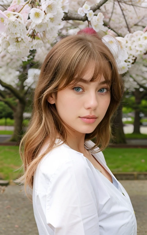 beautiful blonde under the Japanese cherry trees, very detailed, 21 ans, Visage innocent, natural wavy hair, Blue eye, high resolution, Boss of'ouvrages d'art, best quality, intricate details, very detailed, acuity, detailed skin, realistic skin texture, texture, detailed eyes, professionnel, 4K, charming smile, shot with Canon, 85mm, shallow depth of field, Kodak Vision Color, corps parfaitement ajusté, extremely detailed, photo_\(ultra\), photorealistic, realistic, Post-traitement, maximum detail, roughness, real life, ultra realistic, photorealism, la photographie, 8k uh, la photographie