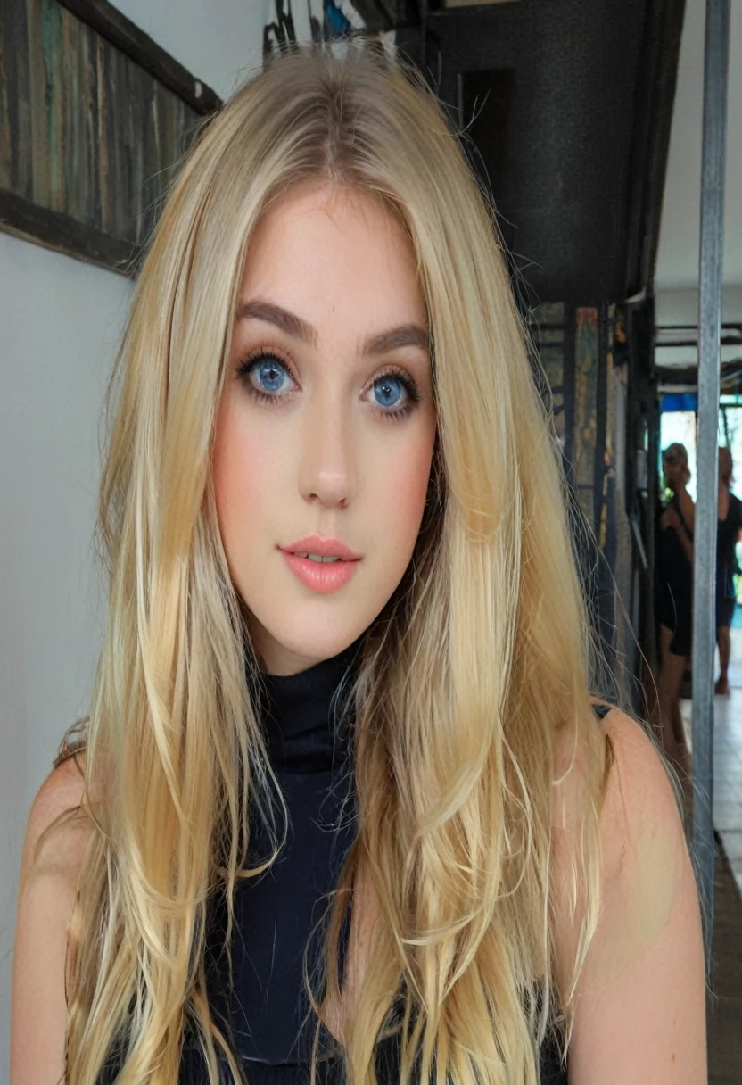 blonde woman with long hair and black top posing for a photo., long blonde hair and big eyes, 18 years, Kailee Mandel, with long blonde hair, long blonde hair and blue eyes, blonde hair and big eyes, A girl with blonde hair, long blonde hair and big eyes, blonde hair and blue eyes, a beautiful blonde, beautiful blonde girl