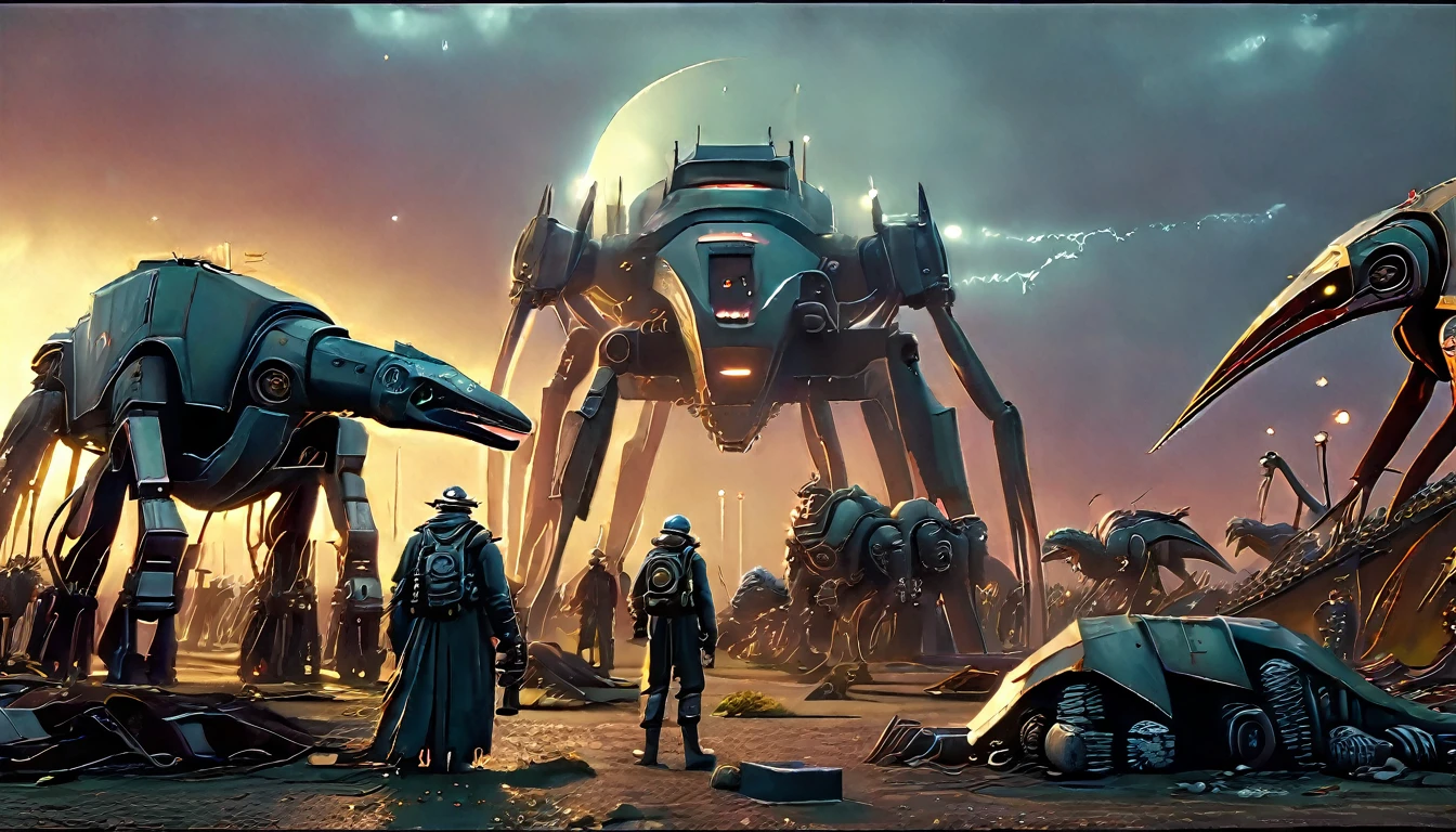 characters from Galaxy of Terror, inspired by Peter Gric and Heavy Metal Magazine, Cyberpunk apocalypse in chaotic world, stalenhag, metal album cover, gwar, pterosaur flying, (monsters and robots:3.2), wayne barlowe, Pierre Pellegrini, retro sci fi, movie poster promo, very detailed, epic, shot on Kodak Vision3, (intricate details), (hyperdetailed:3.5), 8k hdr, high detailed, lot of detailed, high quality, soft (cinematic:3.1) light, dramatic atmosphere, atmospheric pespective