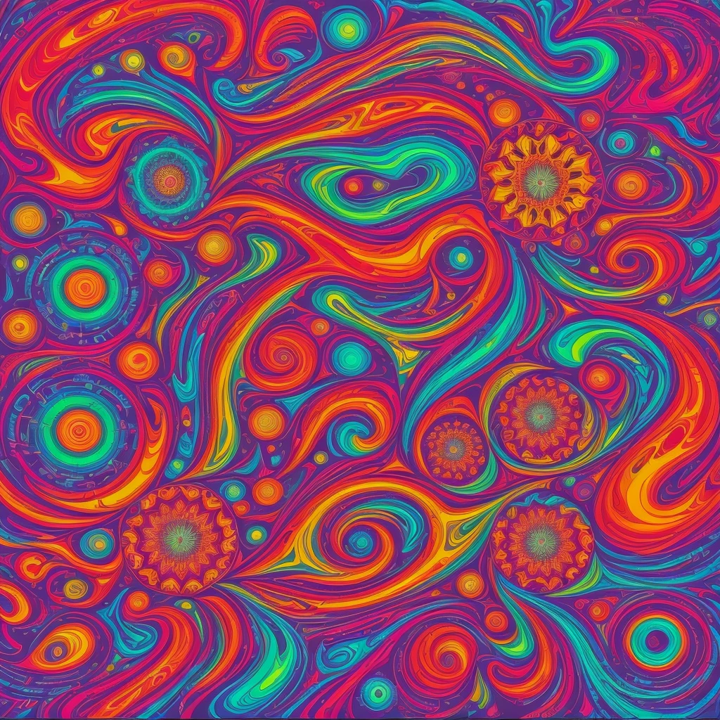 Create a psychedelic rock album cover with Red Hot Chili Peppers influences. The image should have vibrant colors and fluid psychedelic patterns. At the center, put the logo "AeLeXe" in a bold and distinctive font style. Incorporates visual elements that evoke rock energy and psychedelic aesthetics, like undulating shapes, spirals and fractal patterns. Includes some visual references to the Red Hot Chili Peppers style, like stylized peppers or tribal symbols. Use a contrasting warm and cool color palette, like vibrant red, Electric blue, deep purple and acid green. The composition must be dynamic and captivating, capturing the essence of a modern psychedelic rock sound.