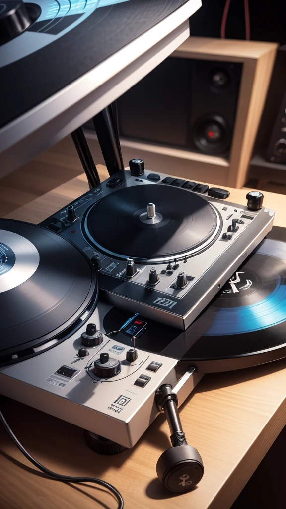 a turntable with dj mixer,