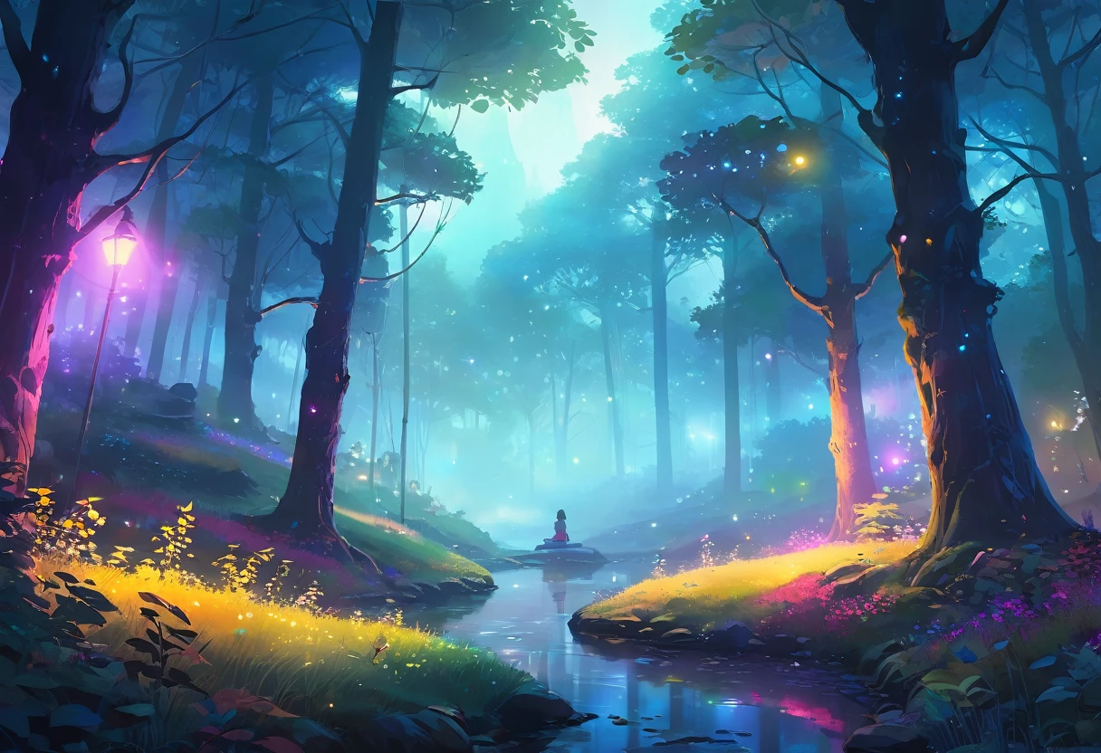 digital painting, location, location из игры, большая location, glowing effects in the background, fog in the foreground with glow effects, colorful, No characters, no characters, только location, cute style, anime style, огромная игровая location, magical forest, magical forest, with lots of details and bright colors, In the center of the location you can highlight the key element, arousing interest and desire to explore this place.