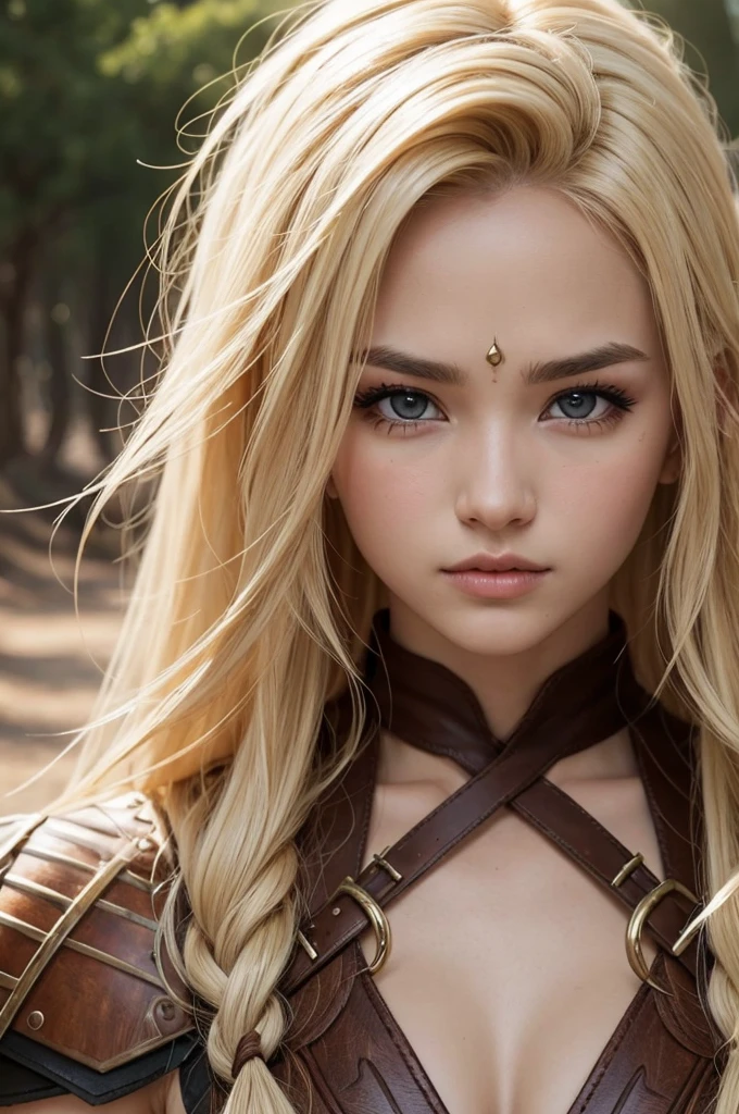 Make me a warrior with blonde hair and brown eyes