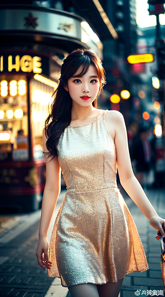Street view,Vision,Sunshine,shopping,One girl,China dress,White Dress,(Highest quality, DetailsDetails, masterpiece, Official Art, Cinematic lighting effects, 4K)