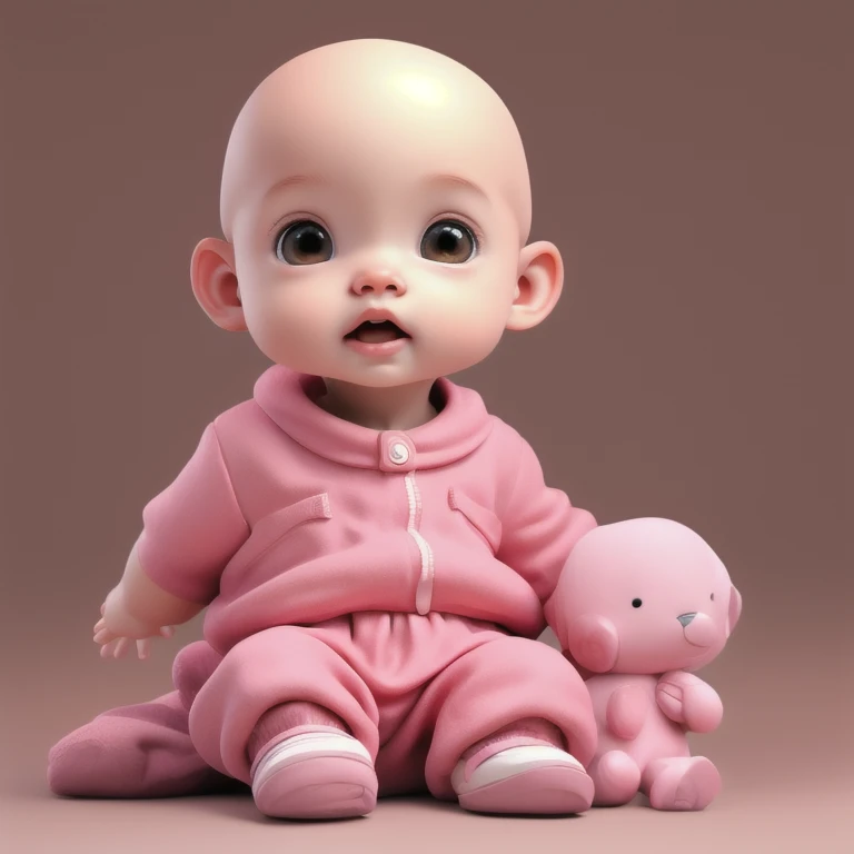 Newborn baby with pink jumpsuit, linen jumpsuit, ultra realistic photo, 8k, cold suit