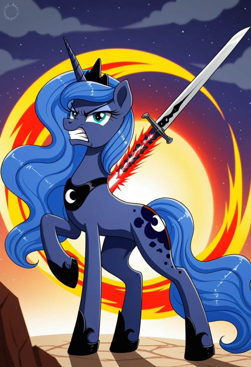 Pony luna fight sword Womans pony angry