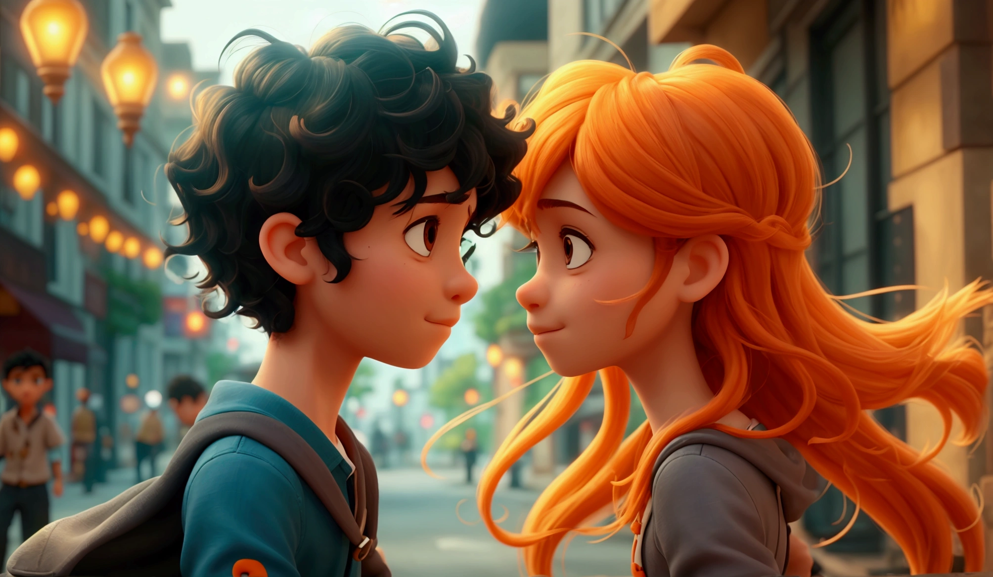 a boy Eduardo with short curly black hair, thin with light eyes, and Clara a girl with long orange hair. said goodbye at the airport