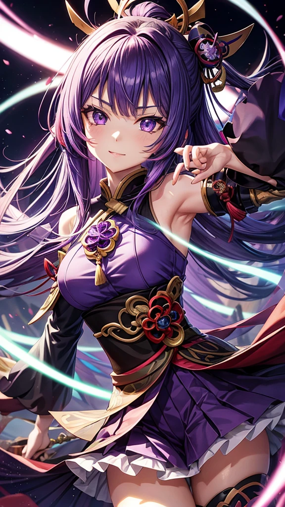 anime girl with purple hair and purple eyes in a purple outfit, impacto de ayaka genshin, [[[[grinning wickedly]]]], akasuki voidstar, retrato de onmyoji, Hajime Yatate, anime moe art style, portrait knights of the zodiac girl, keqing do impacto genshin, jogo ayaka impacto Genshin
