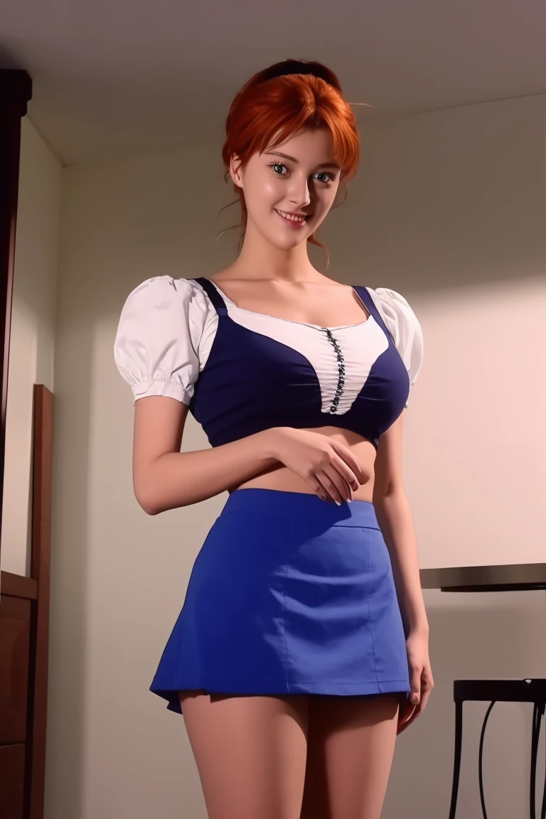 ((masterpiece, Highest quality)), (Very detailed, Perfect Anatomy), Orange Hair, ponytail, ((Huge breasts)), Covered erect nipples, Thick thighs, waitress, Puffy sleeves, Frilled shirt, Pink mini skirt, smile, (family restaurant), indoor, Daytime, Animation painting, Anime Color, (Shiny texture), (High Contrast), ((Glowing Skin, Glowing Skin), Oily skin, Shiny skin), Very detailed肌, Wet Skin, 4K, Hard Light, High resolution, (One girl, alone), (Full Body Shot),