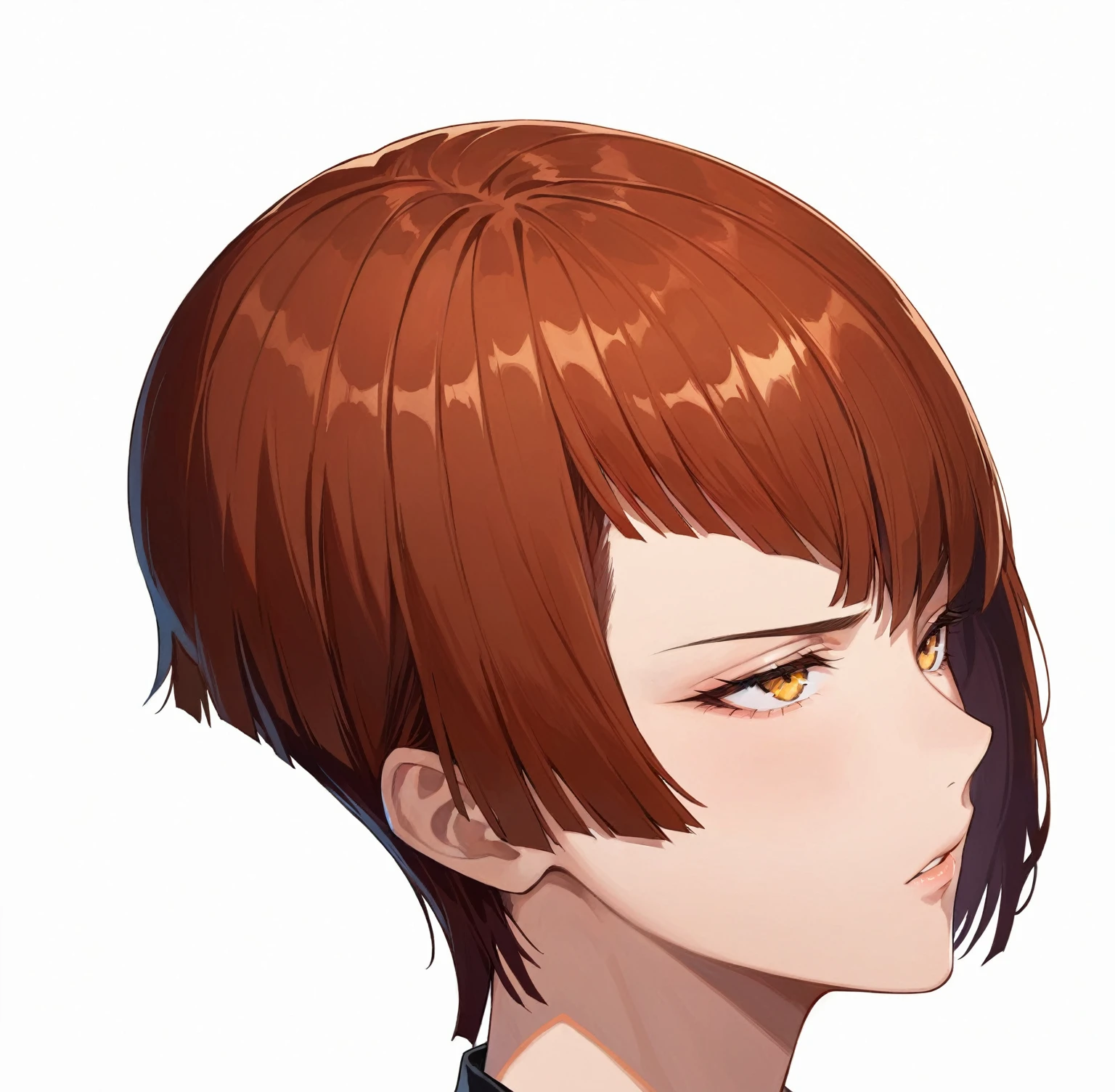 1girl, ((((boyish)))), beautiful detailed eyes, beautiful detailed lips, extremely detailed eyes and face, short hairstyle, deep side part, hair over half face, asymmetrical haircut, shiny hair, detailed hair, ((tomboy)), edgy, frowning, seinen anime style, (best quality,4k,8k,highres,masterpiece:1.2),ultra-detailed,vibrant colors,dramatic lighting