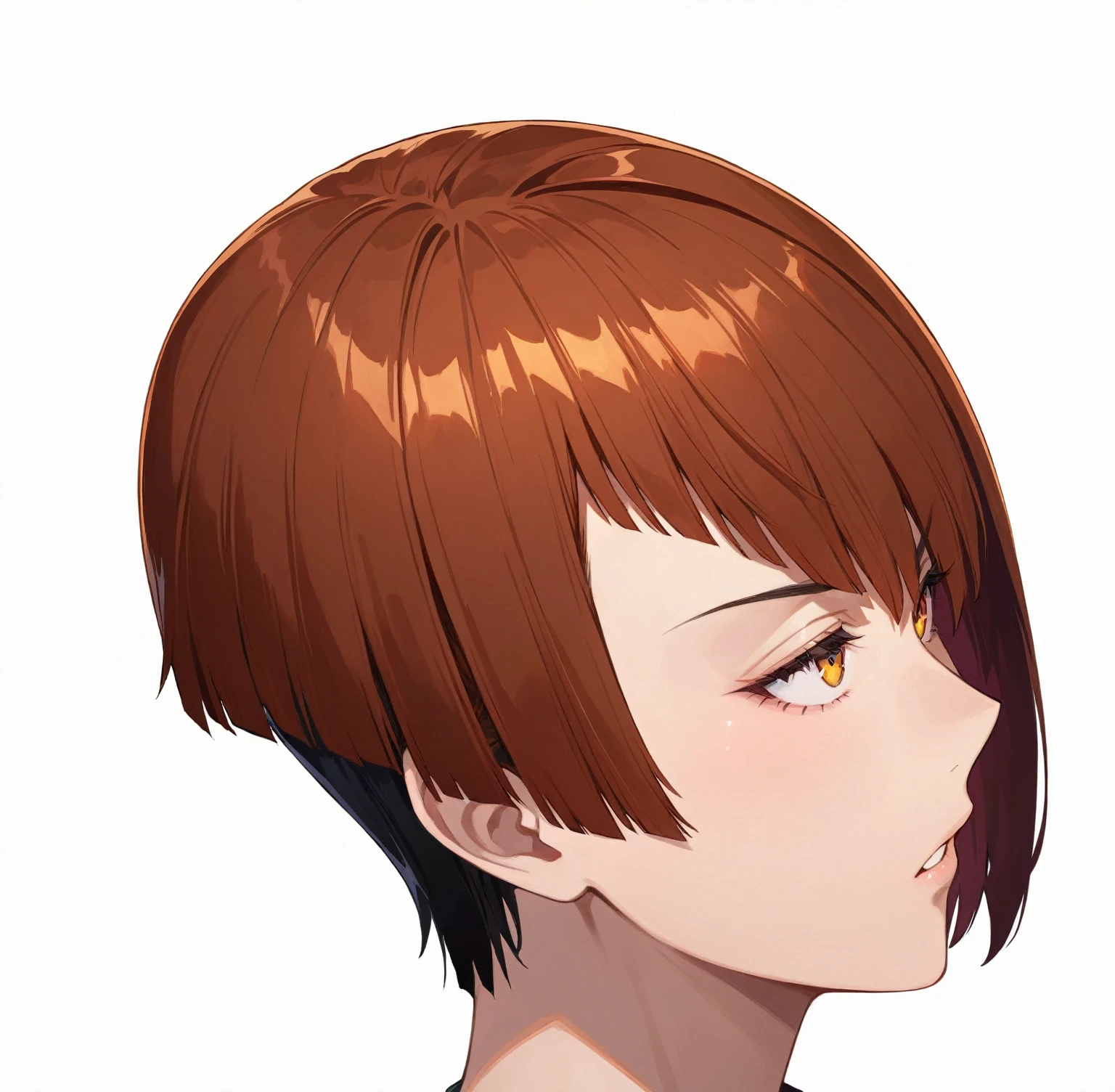 1girl, ((((boyish)))), beautiful detailed eyes, beautiful detailed lips, extremely detailed eyes and face, short hairstyle, deep side part, hair over half face, asymmetrical haircut, shiny hair, detailed hair, ((tomboy)), edgy, frowning, seinen anime style, (best quality,4k,8k,highres,masterpiece:1.2),ultra-detailed,vibrant colors,dramatic lighting