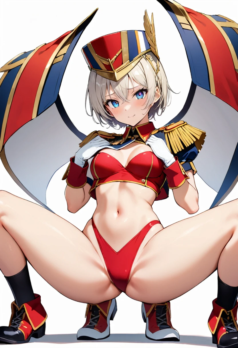 16k works,Highest quality,18-year-old,No background.White background only,whole body、Kneel,sexy, One person, Beautiful Face,, Symmetrical eyes, Perfect body, Good balance、 Perfect body、 marching band、squat, Spread your legs,