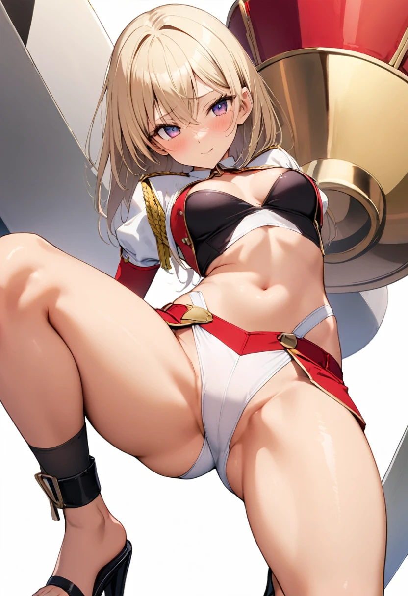 16k works,Highest quality,18-year-old,No background.White background only,whole body、Kneel,sexy, One person, Beautiful Face,, Symmetrical eyes, Perfect body, Good balance、 Perfect body、 marching band、squat, Spread your legs