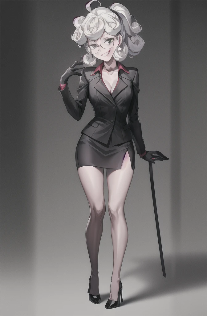 masterpiece, best quality, black dress, chocker, hand sleeves, high heels, sadistic, smile 