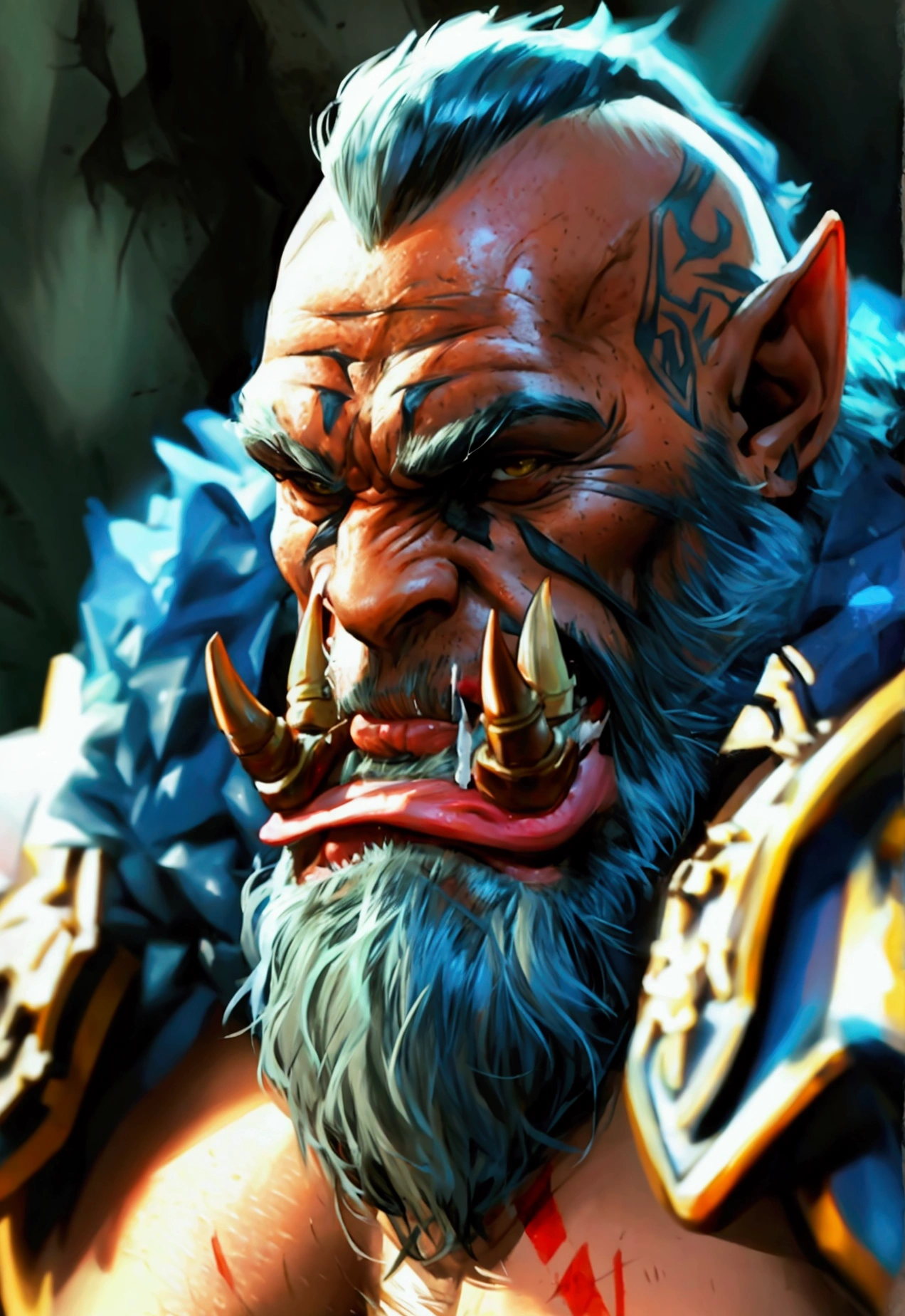 A male and strong masculine orc sucking another orc dick