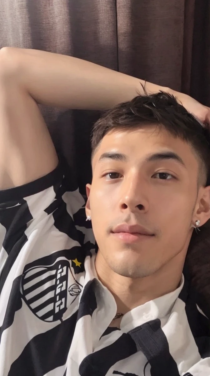 Attractive man short hair handsome white Asian yellow
