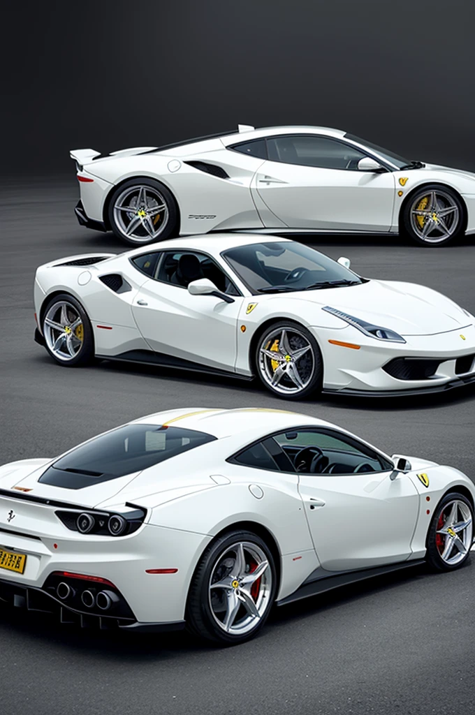 Make me a Ferrari car that is white with gold details 