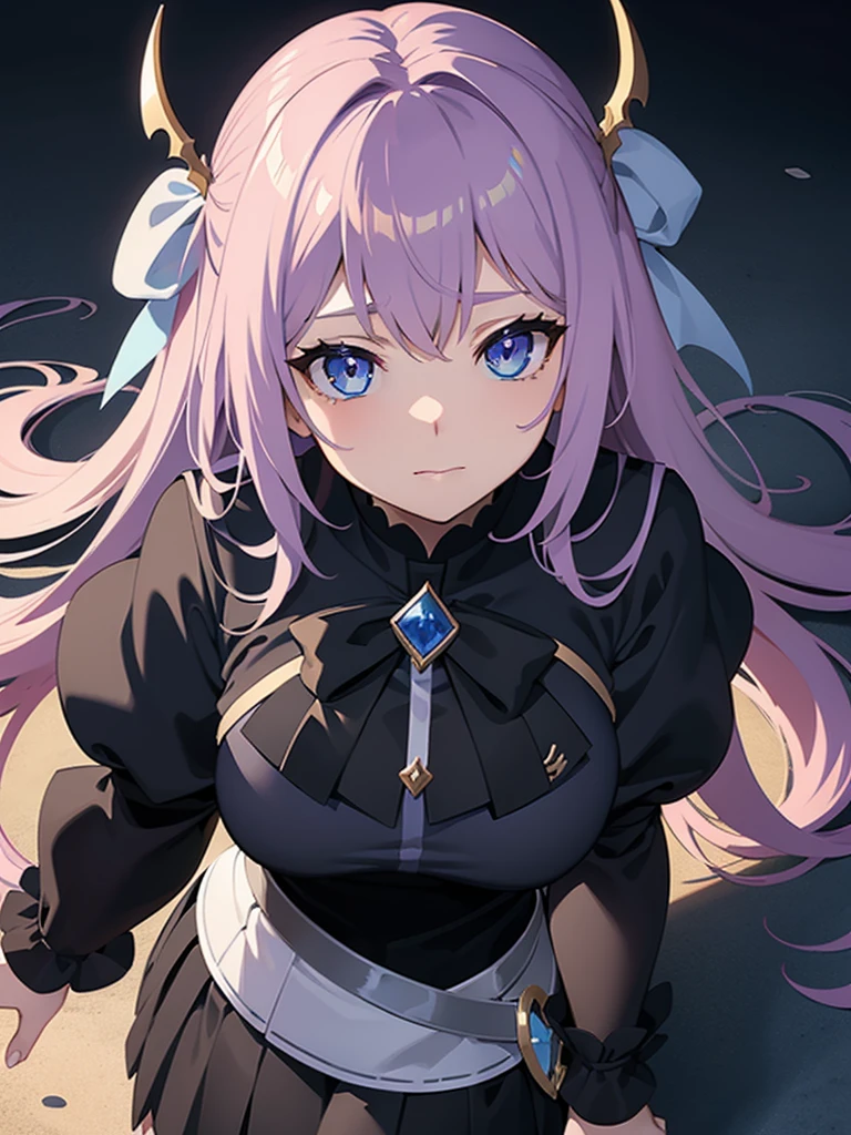 Close-up of face,Diagonal angle., complex details beautiful and delicate eyes, anime girl with long light purple hair and blue eyes posing for a picture, shadowverse style, smooth anime cg art, detailed digital anime art, sui ishida art manga, shadowverse, official artwork, detailed anime artwork, artbook artwork, detailed anime character art, black uniform, ((black school uniform))