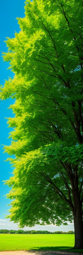 Cover of a story, a big green tree, with the wind supporting its leaves and around there are musical notes,