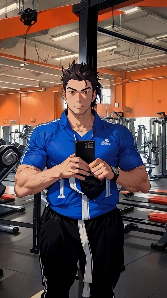 Male selfie mirror in gym in anime semi realistic Anime UHD