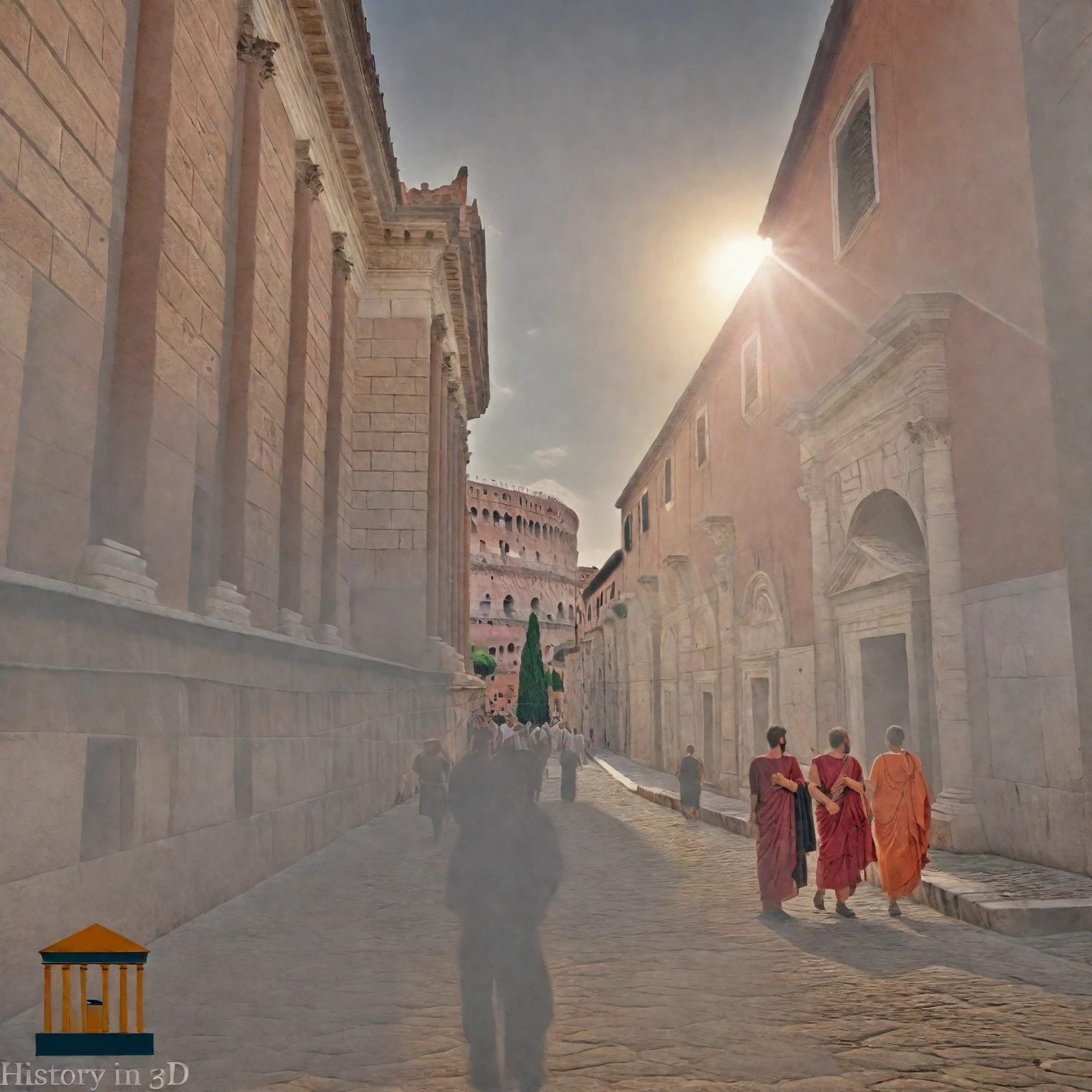 arafed view of a city with a lot of buildings and a clock tower, roman city, rome, ancient rome, rome in background, eternal city, roma, roman monuments, ancient roman setting, rome backdrop, roman historic works, market in ancient rome, old roman style, colosseo, city ruins in the background, ancient roman style, view from slightly above