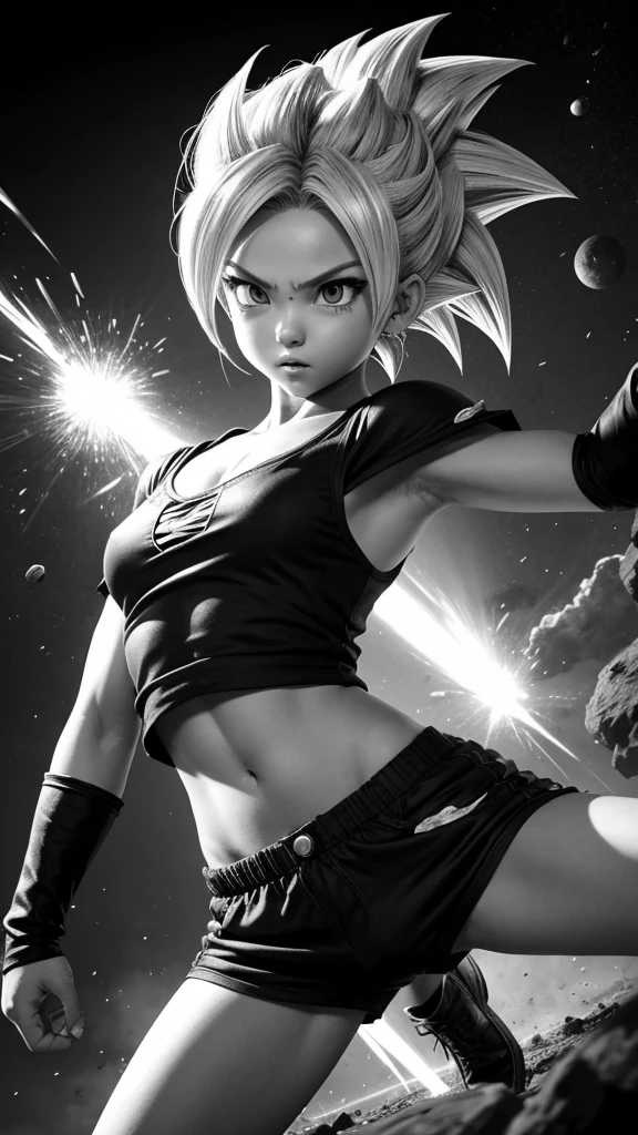 Dragonball Z: tiny pitite 13 year old girl; fighter, super sayan, black and white torn clothes, NSFW,