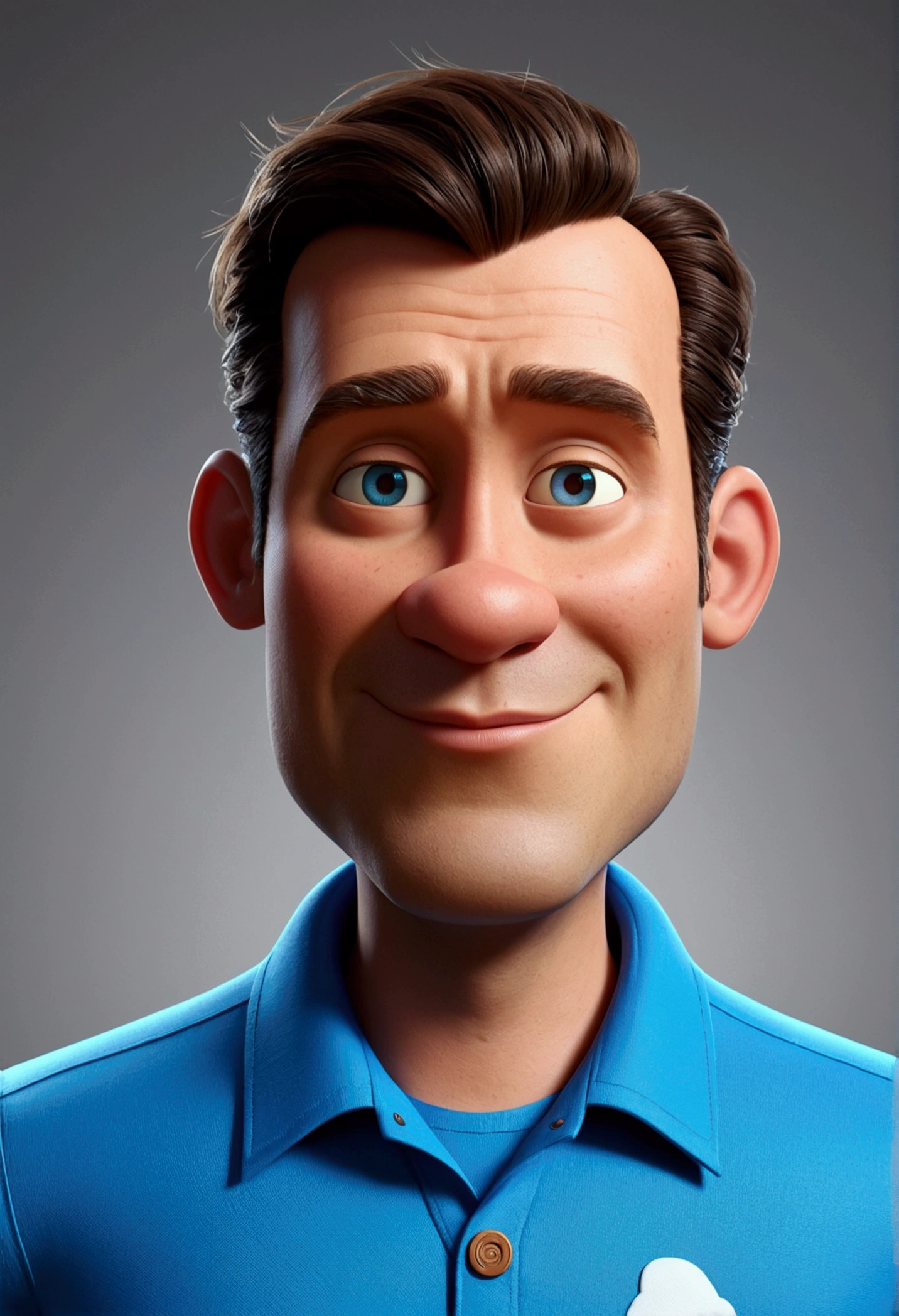 Cartoon character of a man and blue shirt, an animated character, stylized character, animation style rendering, 3d stylized, Arnold Maya rendering, Stylized 3D rendering, toon render screenshot, 3d character, 3d character, Stylized 3D rendering, 3D character rendering, cartoon character, Personagem de close up, character posing, (Pixar-style) (master part:1.2) (bokeh) (best qualityer) (skin detailed) (detailed texture) (8K) (Argilla) (cinematic lighting) (sharp focus,Sit down and lift your upper body