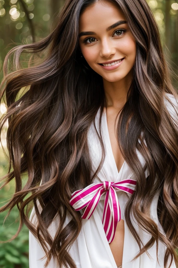 She is a woman, with a slim figure.clear skin. long dark hair, that falls in soft waves to the back, often adorned with colorful ribbons . eyes are deep, light brown. His smile is bright. Regarding his style, prefers to combine colors that reflect his connection with the earth and nature.