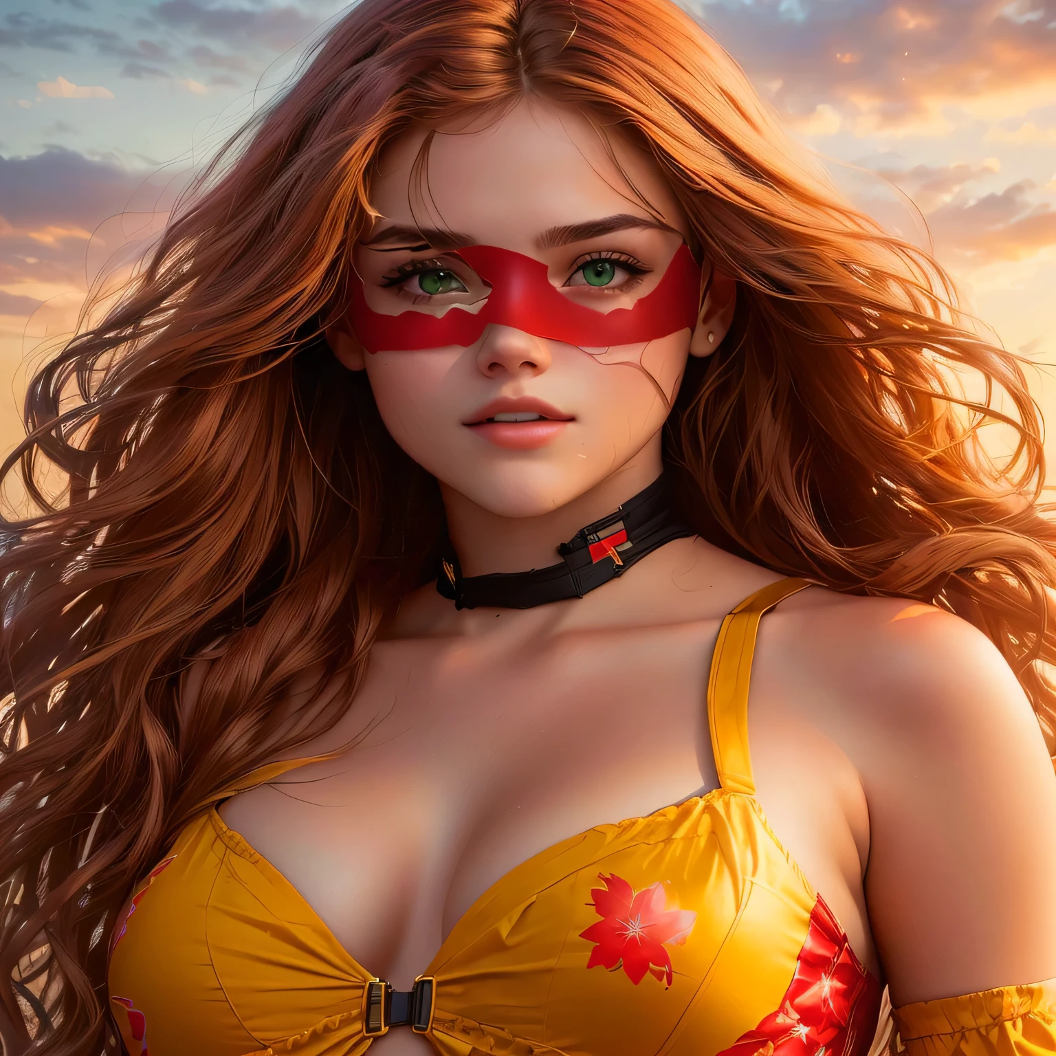 do not change the girl, keep her face, clothes and hair, but remove the sky background, replacing it for a green screen.