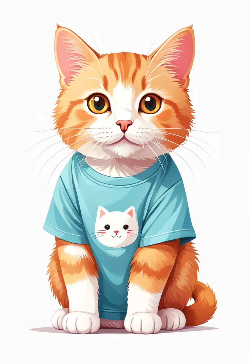 A t-shirt with a flat illustration of a cute cat, vector feito no Adobe Illustration, colorful tones, highly detailed cleanliness, imagem vectorial, photorealistic masterpiece, professional photograpy, plain white background, isometric, Vibrant, vector