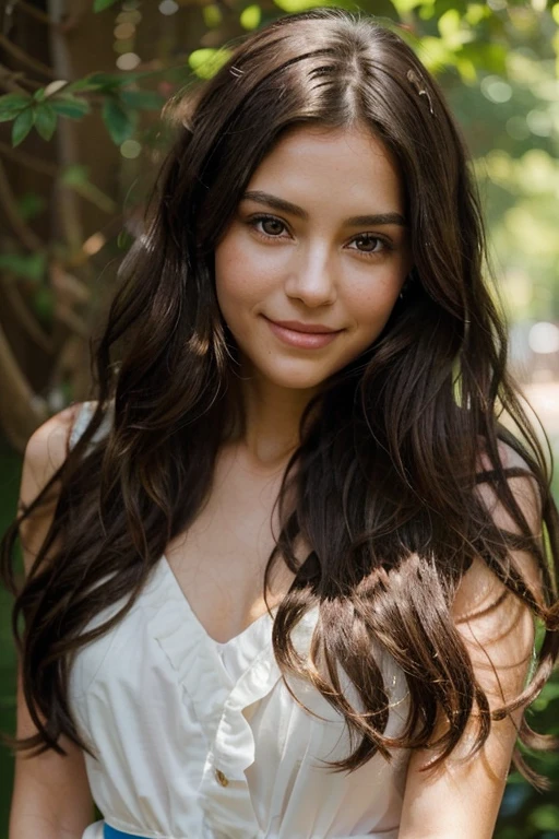 She is a woman, with a slim figure.clear skin. long dark hair, that falls in soft waves to the back, often adorned with colorful ribbons . eyes are deep, light brown. His smile is bright. Regarding his style, prefers to combine colors that reflect his connection with the earth and nature.